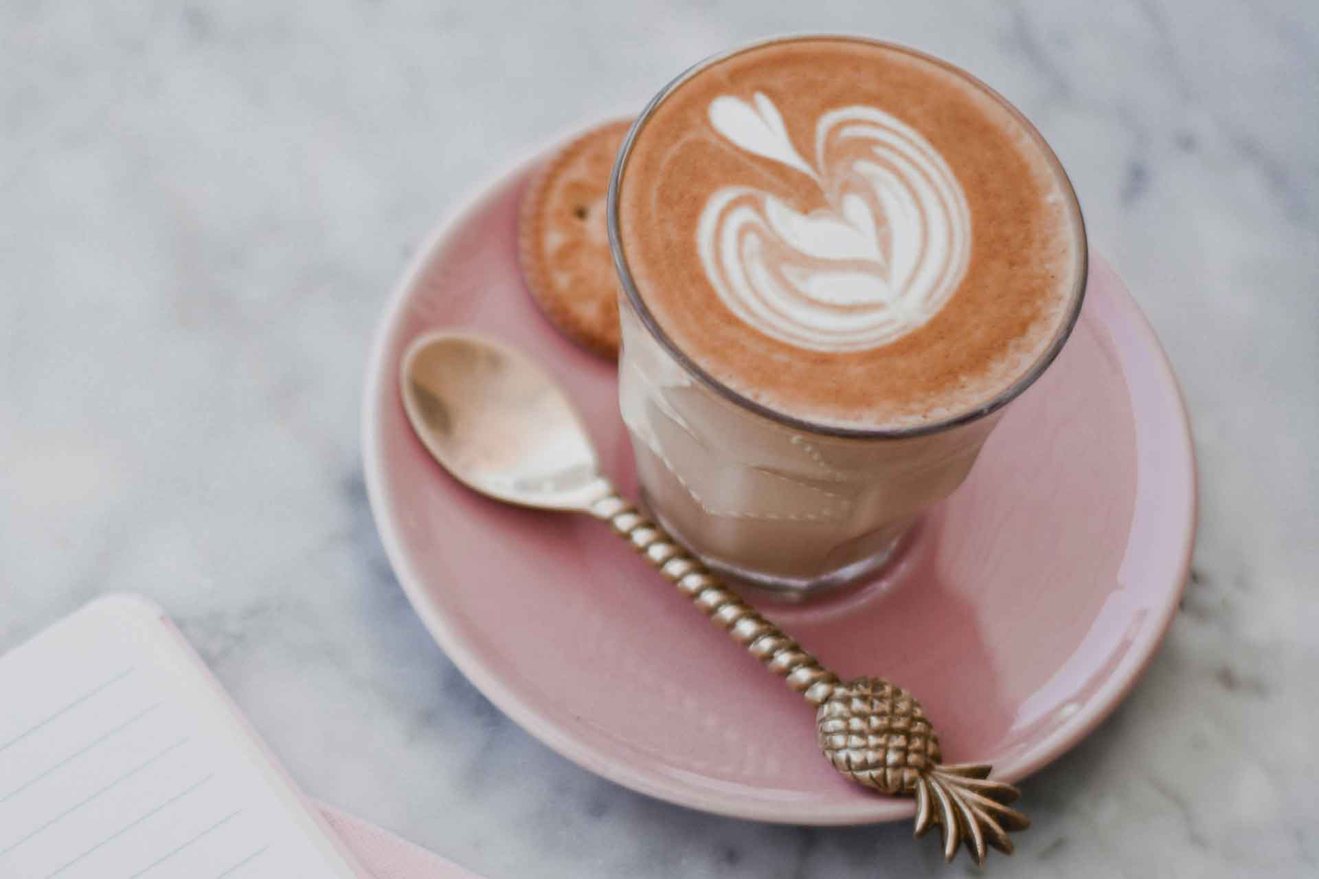 latte in a pink cup